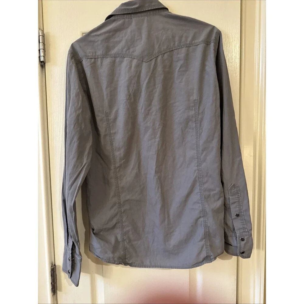 True Religion Solid Gray Pearl Snap Western Long Sleeve Shirt Pockets Men's Lg